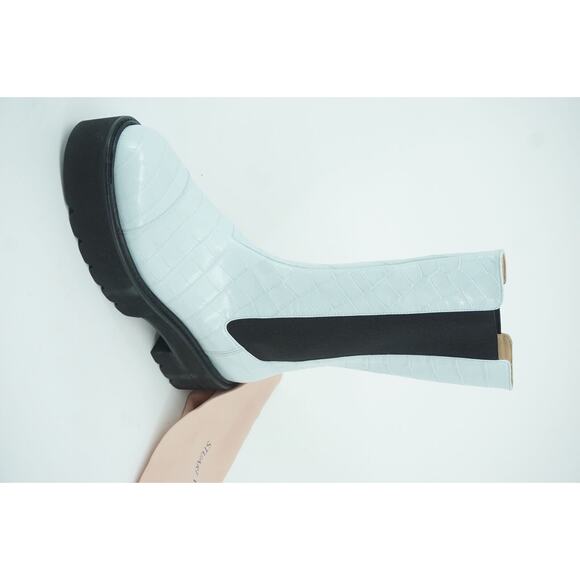 Stuart Weitzman Presley Lug-Sole Croc-Emb Leather Chelsea Boots SZ 8.5 Blue $695 - Picture 7 of 11